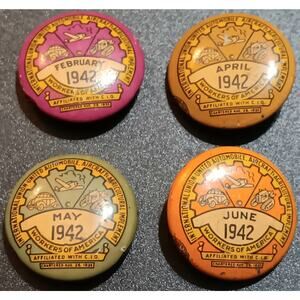 International Aircraft Agricultural Auto Workers Implement 1942 Pins (Lot of 4)